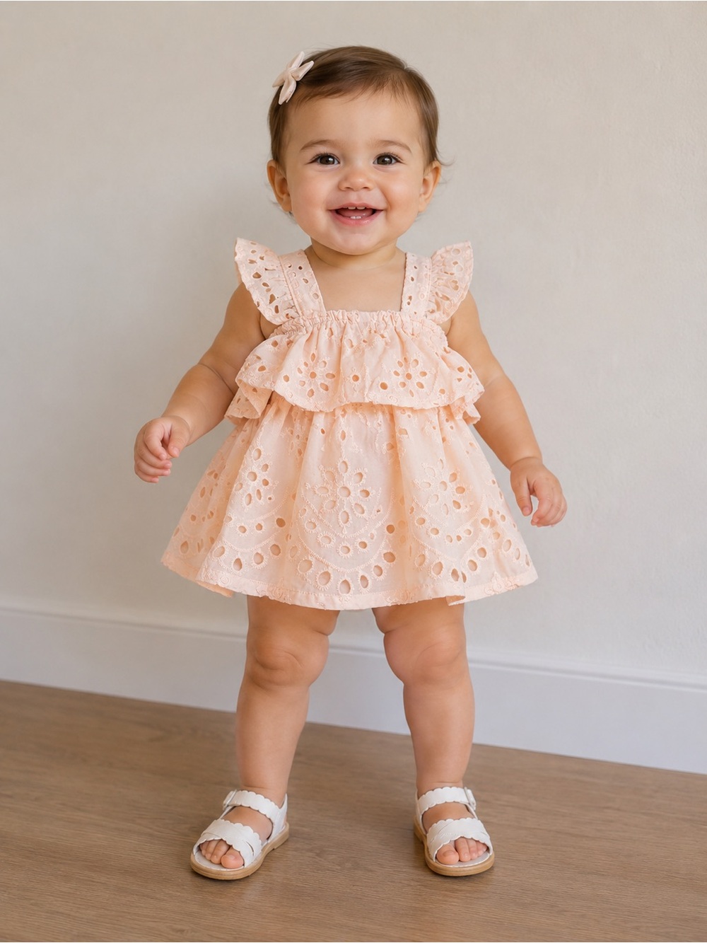 Jessica Simpson • NWT Peach Eyelet Ruffle Dress & diaper cover